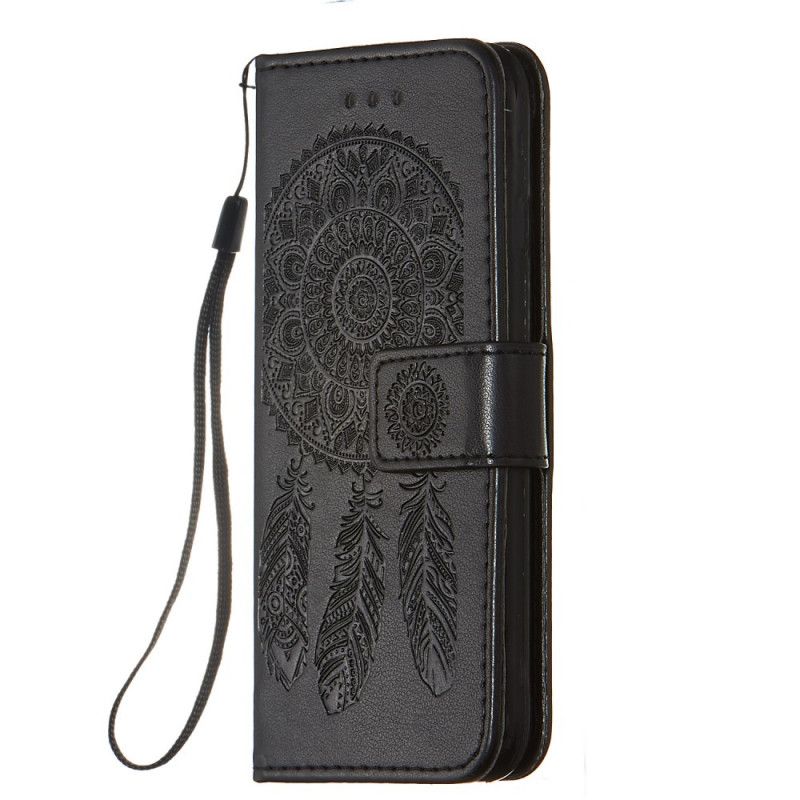 Flip Cover Læder iPhone 7 / 8 / SE 2 Sort Dreamcatcher Print Og Rem Beskyttelse