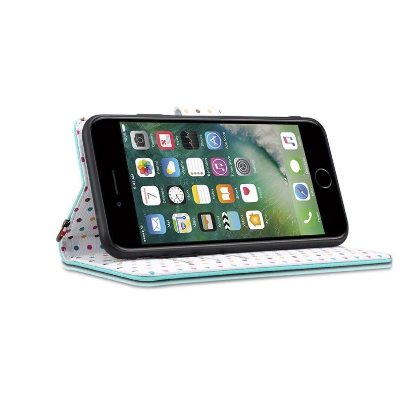 Flip Cover Læder iPhone 7 / 8 / SE 2 Sort Polka Dot Uniform Beskyttelse