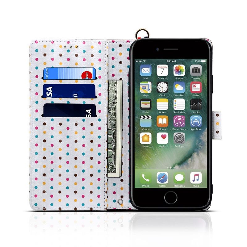 Flip Cover Læder iPhone 7 / 8 / SE 2 Sort Polka Dot Uniform Beskyttelse