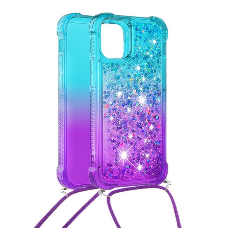 Cover iPhone 12 Mini Lyserød Silikone Glitter Og Ledning