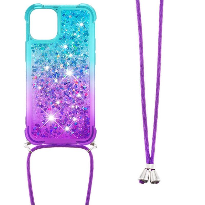 Cover iPhone 12 Mini Lyserød Silikone Glitter Og Ledning