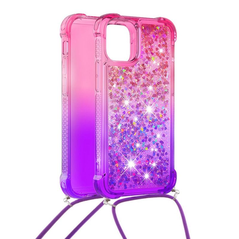 Cover iPhone 12 Mini Lyserød Silikone Glitter Og Ledning