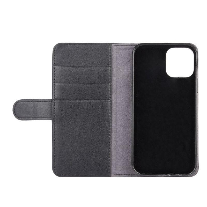 Flip Cover Læder for iPhone 12 Mini Sort Ægte Læder