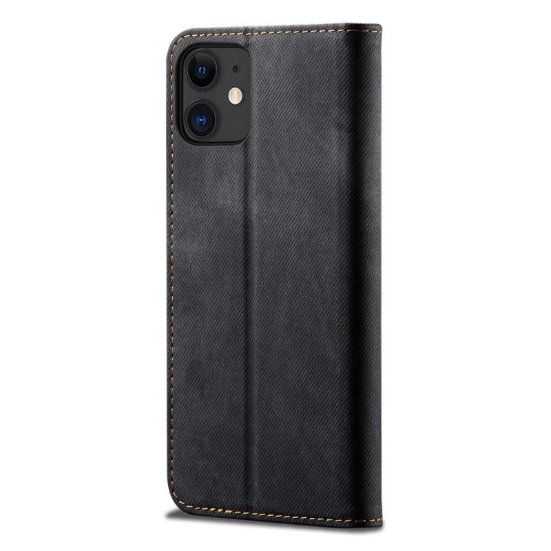 Læder Cover iPhone 12 Mini Sort Jeans I Imiteret Læder