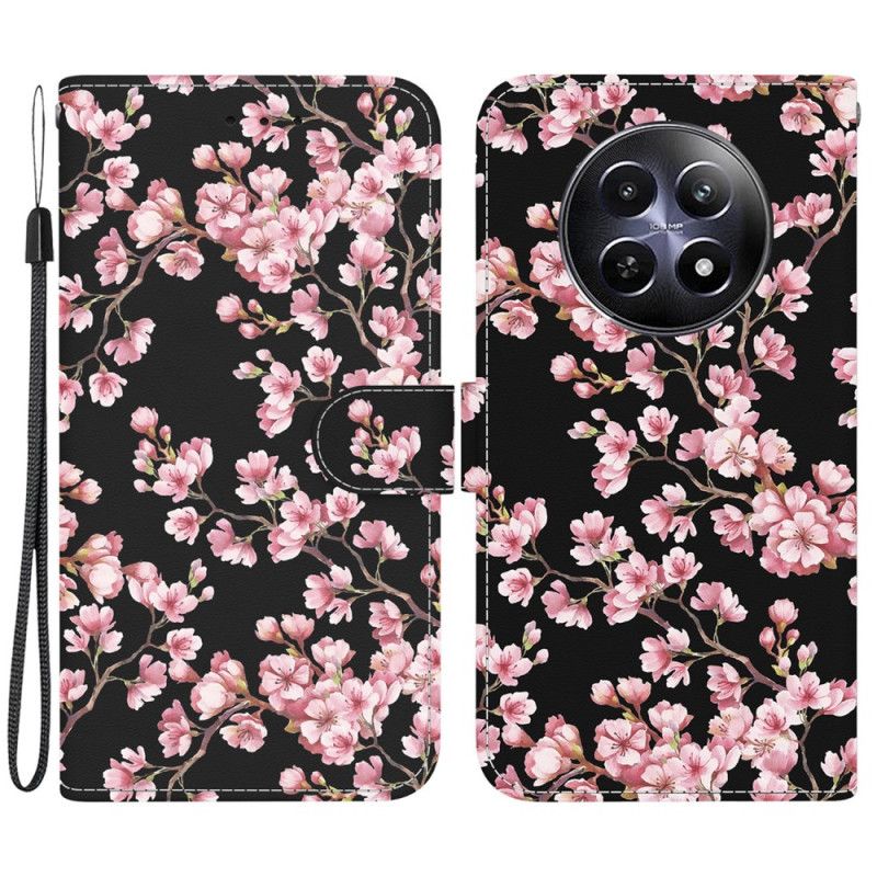 Læder Cover Realme 12 / 12x 5g Blommeblomster Med Rem