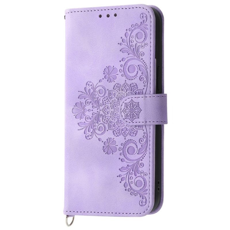 Læder Cover Realme 12 / 12x 5g Telefon Etui Blomstermønster Med Rem