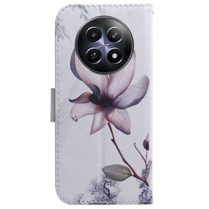 Læder Cover Realme 12 / 12x 5g Telefon Etui Lyserød Blomst