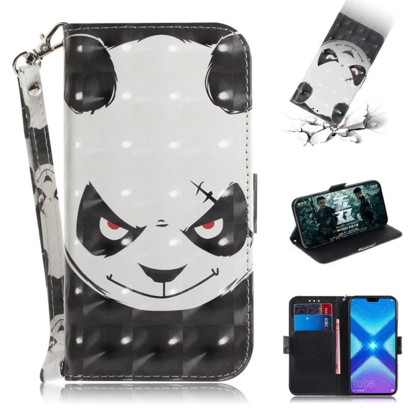 Flip Cover Læder for Honor 8X Vred Panda Med Rem