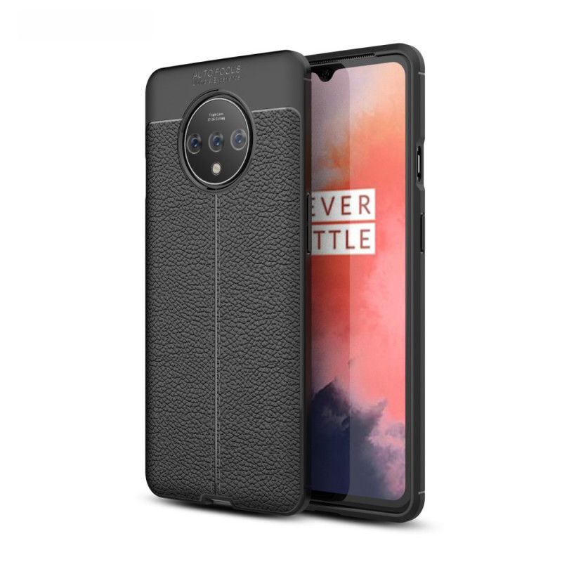 Cover OnePlus 7T Sort Dobbelt Line Lychee Læder Effekt