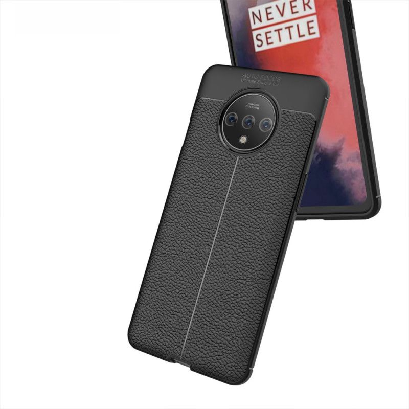 Cover OnePlus 7T Sort Dobbelt Line Lychee Læder Effekt