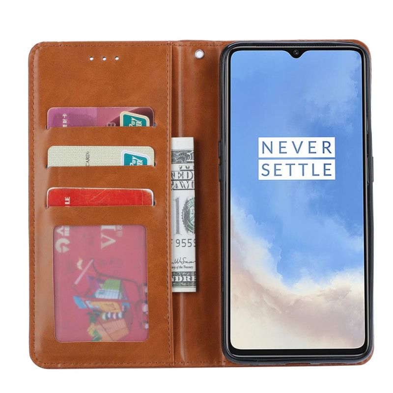 Læder Cover OnePlus 7T Sort Kortholder I Kunstlæder