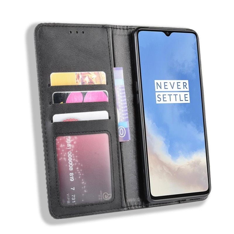 Læder Cover OnePlus 7T Sort Stiliseret Vintage Lædereffekt Beskyttelse