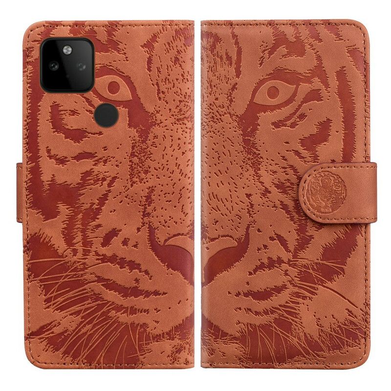 Flip Cover Google Pixel 5a 5g Tiger Face Print