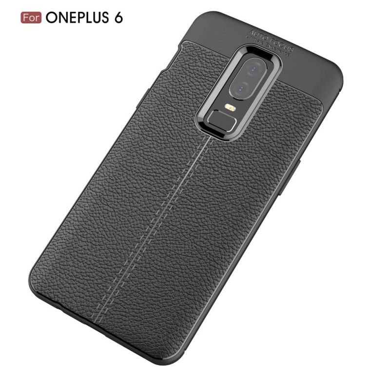 Cover OnePlus 6 Sort Dobbelt Line Lychee Læder Effekt Original