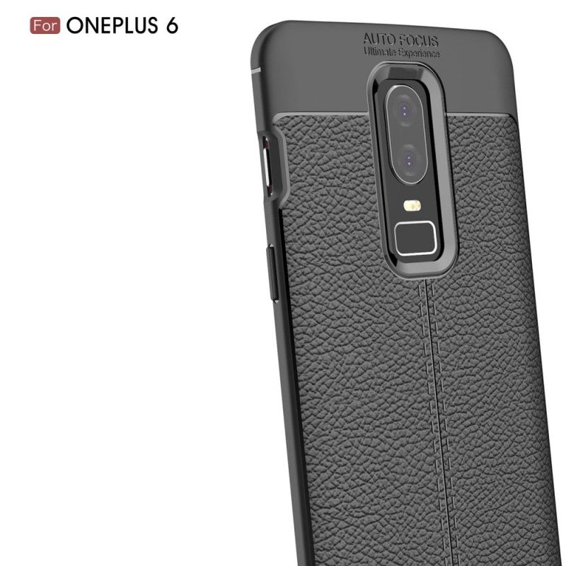 Cover OnePlus 6 Sort Dobbelt Line Lychee Læder Effekt Original