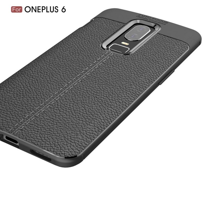 Cover OnePlus 6 Sort Dobbelt Line Lychee Læder Effekt Original