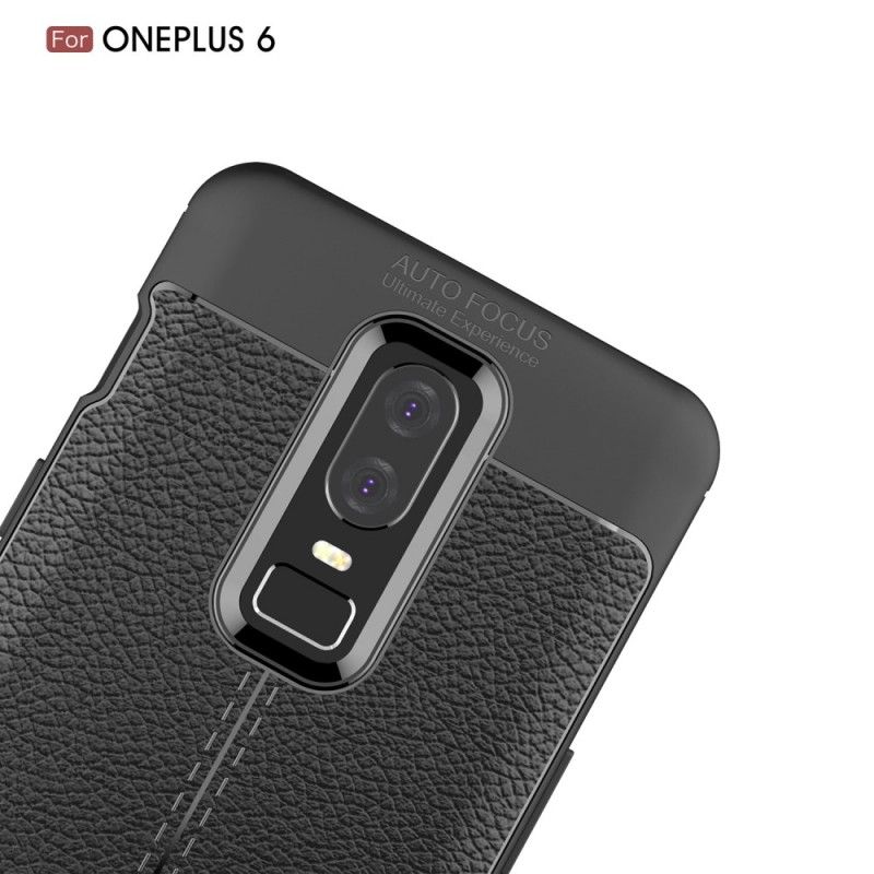 Cover OnePlus 6 Sort Dobbelt Line Lychee Læder Effekt Original