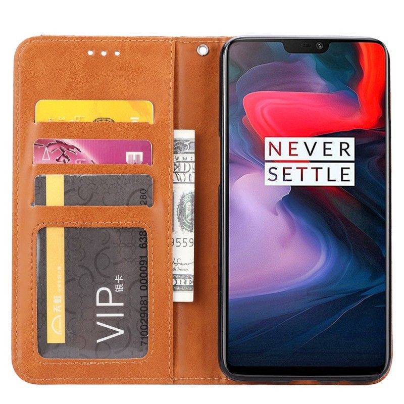 Læder Cover for OnePlus 6 Sort Kortholder I Kunstlæder