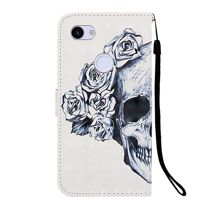 Flip Cover Læder for Google Pixel 3A XL Hvid Blomstret Kranium