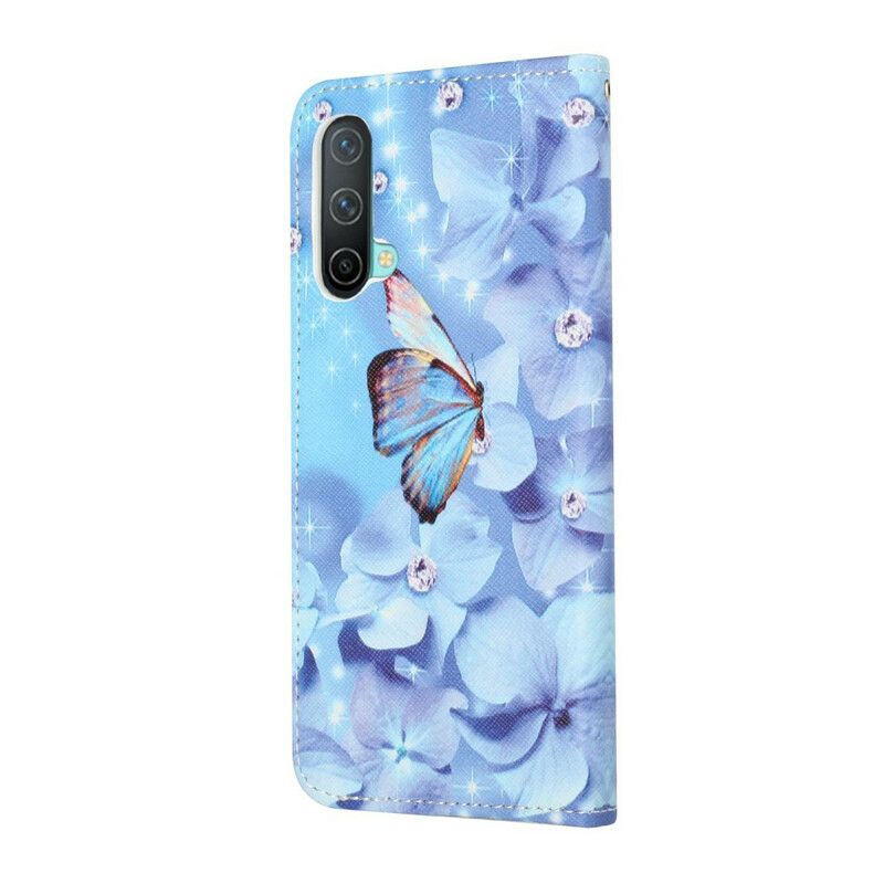 Læder Cover Oneplus Nord Ce 5g Telefon Etui Diamond Strappy Butterflies