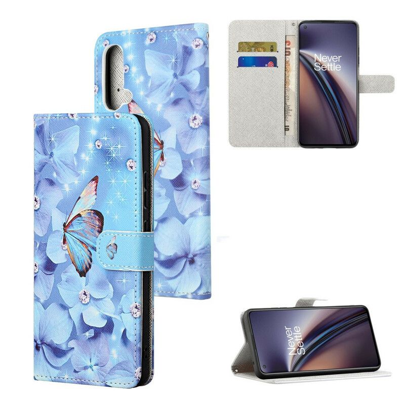 Læder Cover Oneplus Nord Ce 5g Telefon Etui Diamond Strappy Butterflies