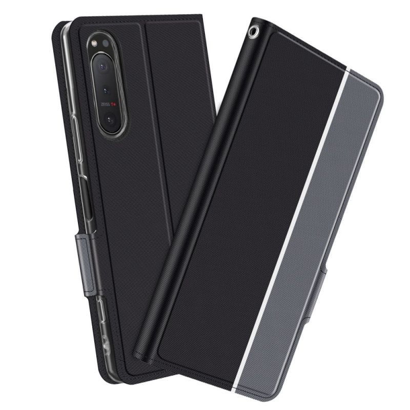 Flip Cover Læder Sony Xperia 5 II Sort Tofarvet Baiyu-Serie Original