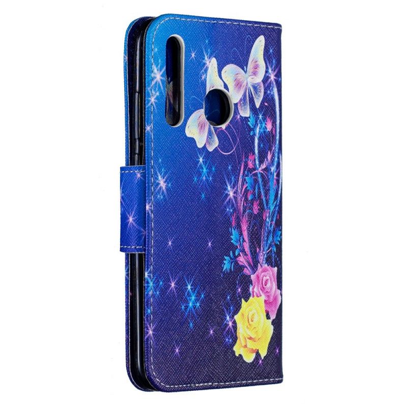 Flip Cover Læder Huawei P Smart Plus 2019 Lyserød Fantastiske Sommerfugle Beskyttelse