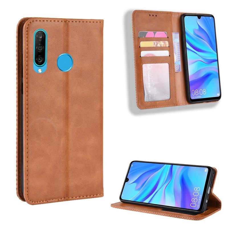 Læder Cover Huawei P Smart Plus 2019 Rød Stiliseret Vintage Lædereffekt