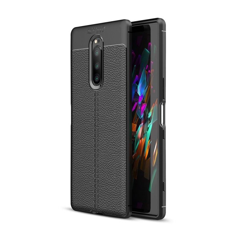 Cover for Sony Xperia 1 Sort Dobbelt Line Lychee Læder Effekt