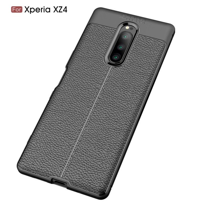 Cover for Sony Xperia 1 Sort Dobbelt Line Lychee Læder Effekt