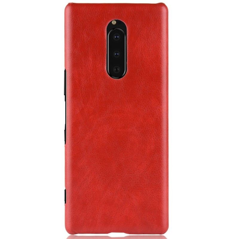 Cover for Sony Xperia 1 Sort Præstationslychee-Lædereffekt