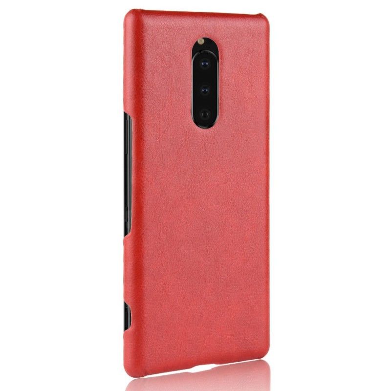 Cover for Sony Xperia 1 Sort Præstationslychee-Lædereffekt