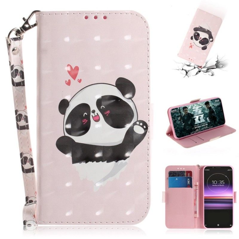 Flip Cover Sony Xperia 1 Mobilcover Pandakærlighed Med Rem