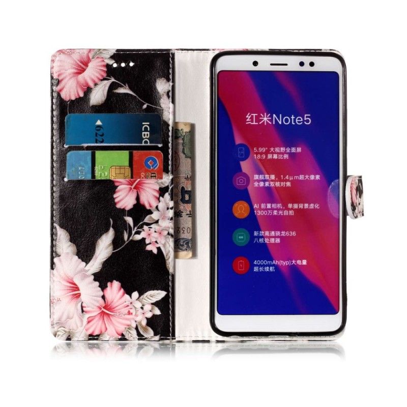 Flip Cover Læder Xiaomi Redmi Note 5 Lyserøde Blomster