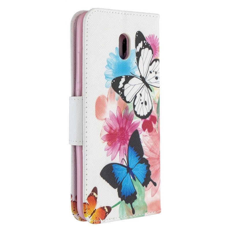 Flip Cover Læder Xiaomi Redmi 8A Malede Sommerfugle Og Blomster Beskyttelse