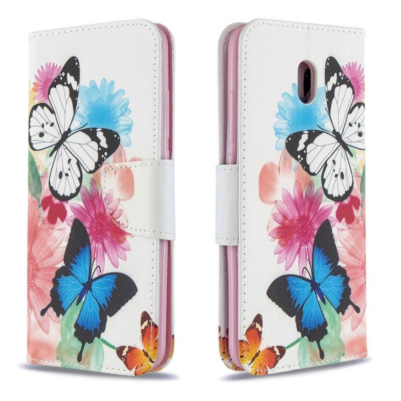 Flip Cover Læder Xiaomi Redmi 8A Malede Sommerfugle Og Blomster Beskyttelse