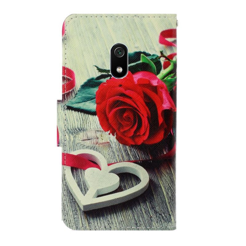 Flip Cover Læder Xiaomi Redmi 8A Romantisk Rose Med Rem