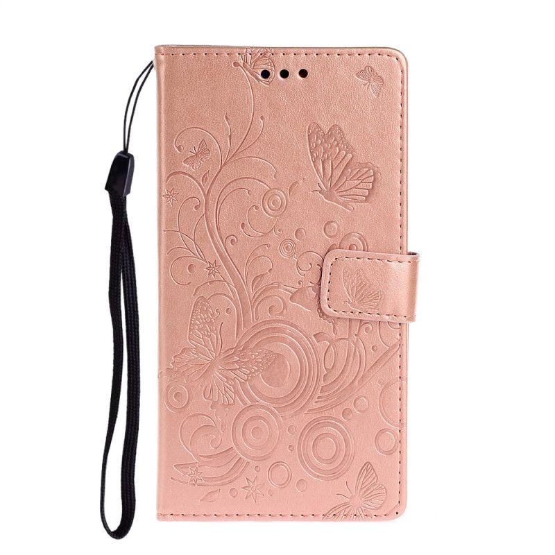 Flip Cover Xiaomi Redmi 8A Lys Lilla Farverige Sommerfugle Og Blomster