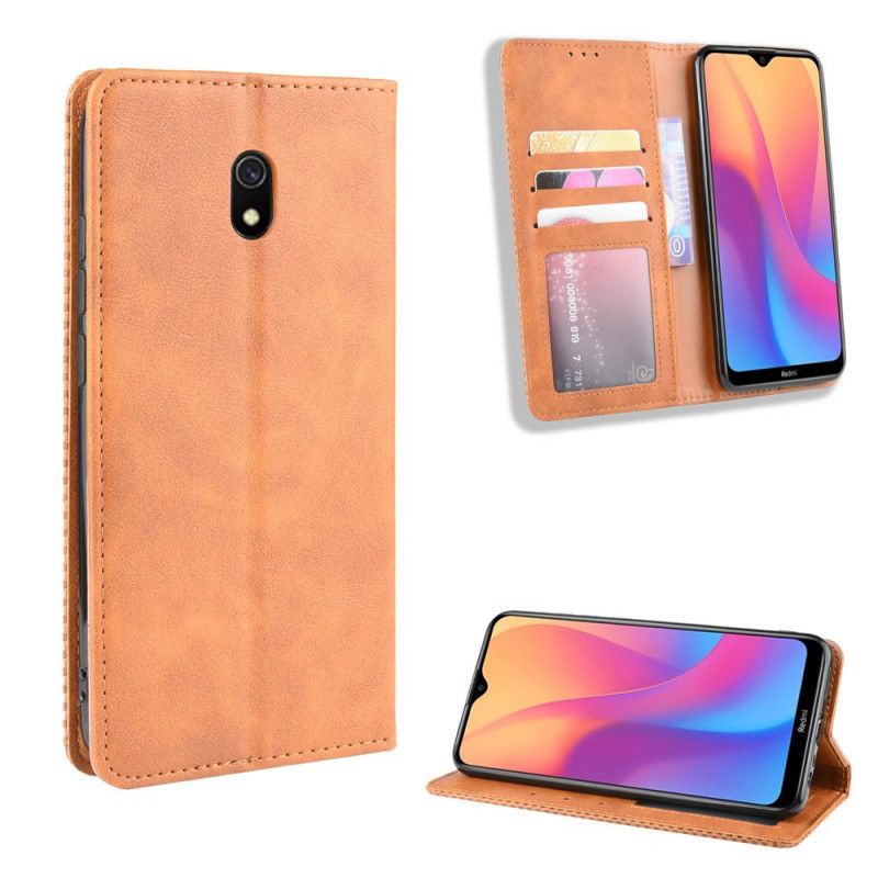 Læder Cover Xiaomi Redmi 8A Sort Stiliseret Vintage Lædereffekt