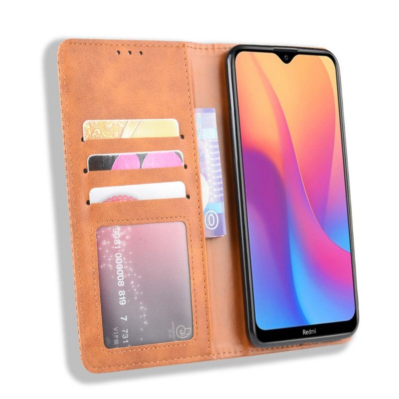 Læder Cover Xiaomi Redmi 8A Sort Stiliseret Vintage Lædereffekt