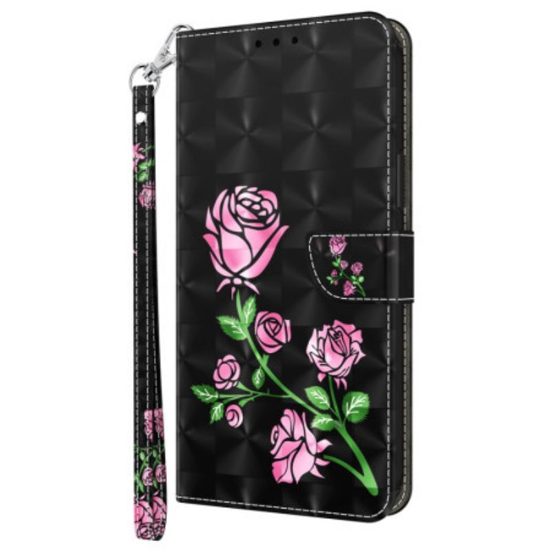 Læder Cover Google Pixel 9 Pro Xl Lyserøde Blomster Med Rem