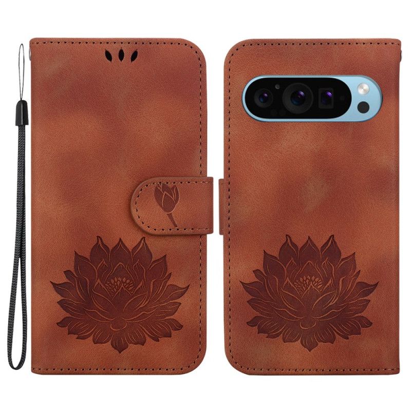 Læder Cover Google Pixel 9 Pro Xl Telefon Etui Lotus Med Rem