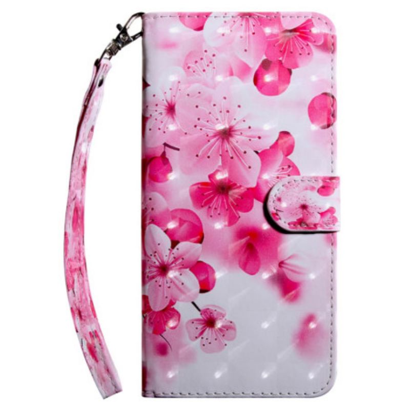 Læder Cover Google Pixel 9 Pro Xl Telefon Etui Rød Blomsterrem