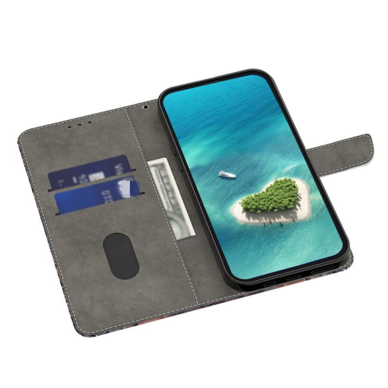 Læder Cover Google Pixel 9 Pro Xl Telefon Etui Sommerfugl På Grøn Baggrund