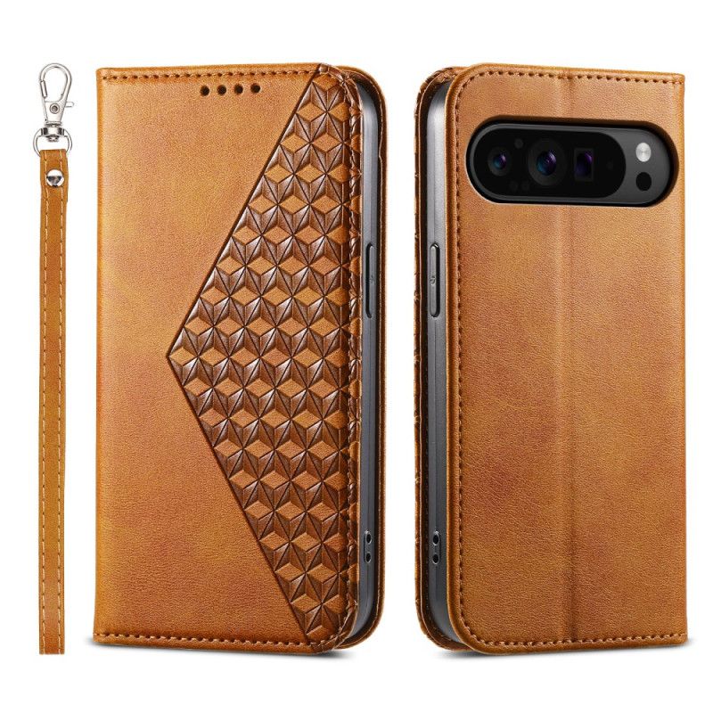 Læder Cover Google Pixel 9 Pro Xl Telefon Etui Strappy Diamanter