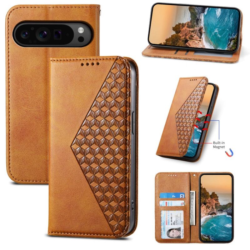 Læder Cover Google Pixel 9 Pro Xl Telefon Etui Strappy Diamanter