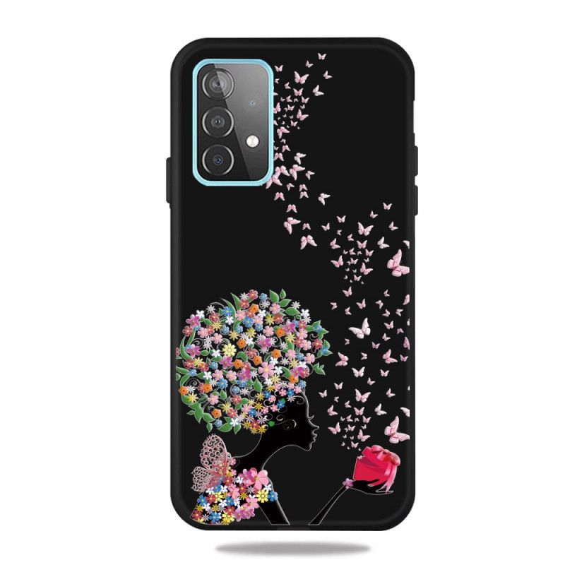 Cover for Samsung Galaxy A72 4G / A72 5G Kvinde Med Et Blomstret Hoved