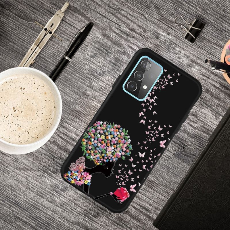 Cover for Samsung Galaxy A72 4G / A72 5G Kvinde Med Et Blomstret Hoved