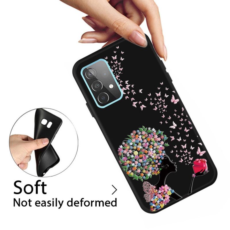 Cover for Samsung Galaxy A72 4G / A72 5G Kvinde Med Et Blomstret Hoved