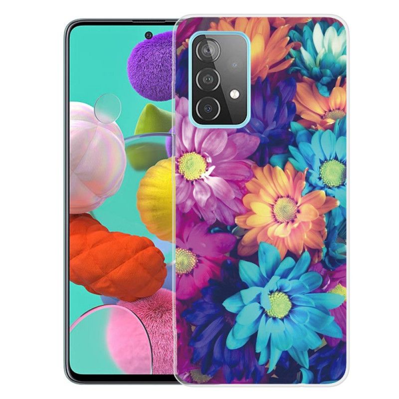 Cover for Samsung Galaxy A72 4G / A72 5G Orange Fleksible Blomster